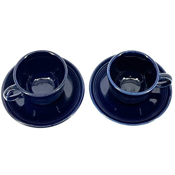 Fiesta Set Of 2 Cobalt Blue Ceramic Cups‎ & Saucers - Picture 2 of 5